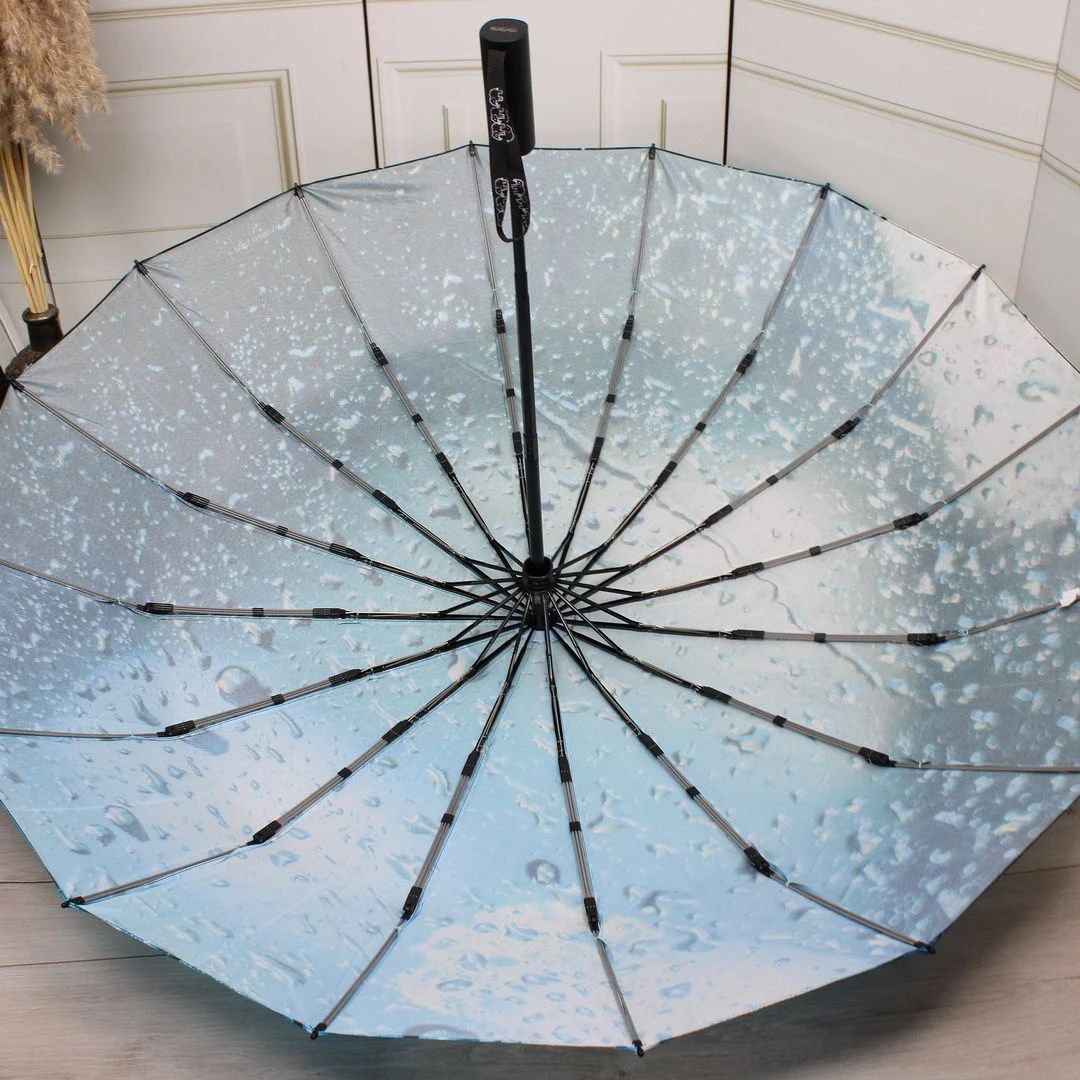 Жіноча парасолька Три слони автомат на 16 спиць, атлас-сатин (Блакитно-бірюзова)