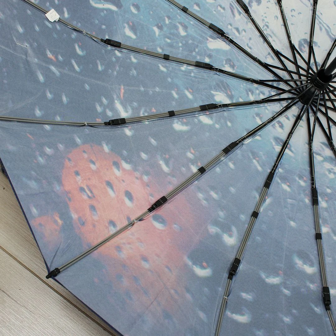 Жіноча парасолька автомат Три слони на 16 спиць, атлас-сатин (синьо-бузкова з принтом крапель)