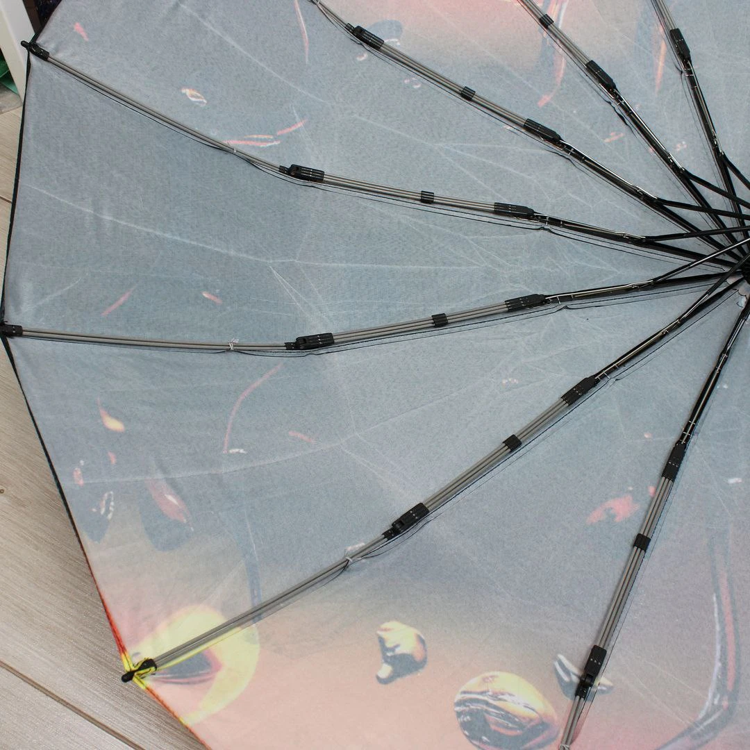 Жіноча парасолька-автомат Три слони на 16 спиць з атлас-сатину (синьо-чорна з краплями)