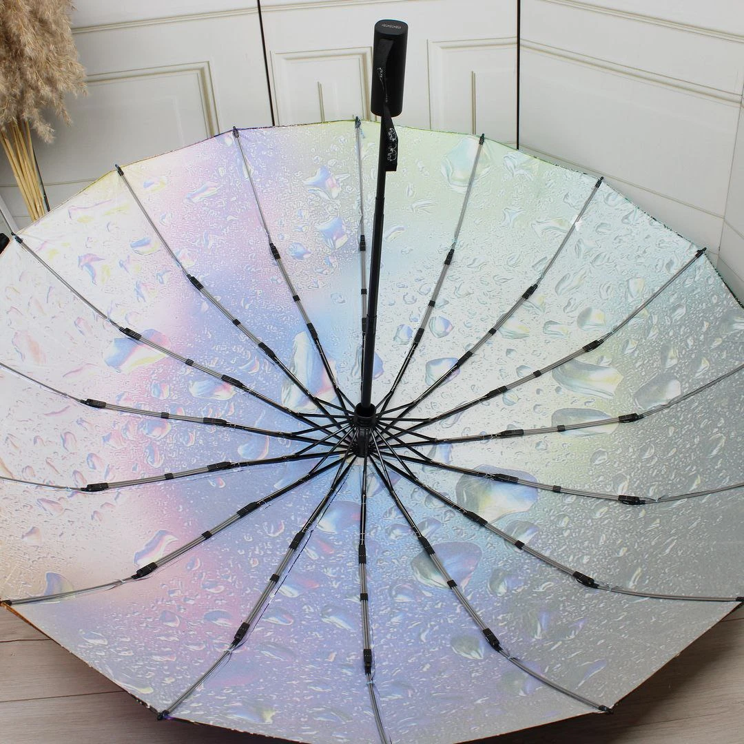 Жіноча радужна парасолька-автомат Три слони на 16 спиць з атлас-сатину