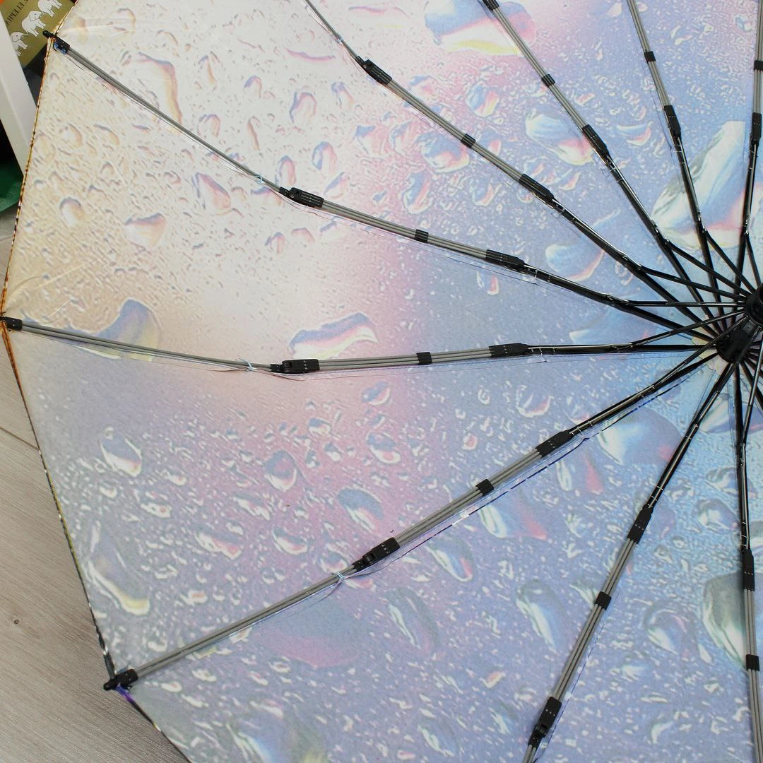 Жіноча радужна парасолька-автомат Три слони на 16 спиць з атлас-сатину