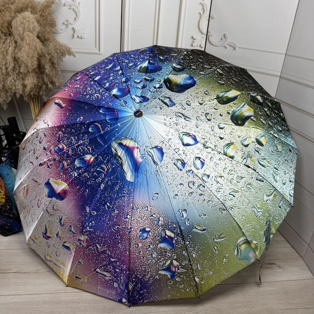 Жіноча радужна парасолька-автомат Три слони на 16 спиць з атлас-сатину