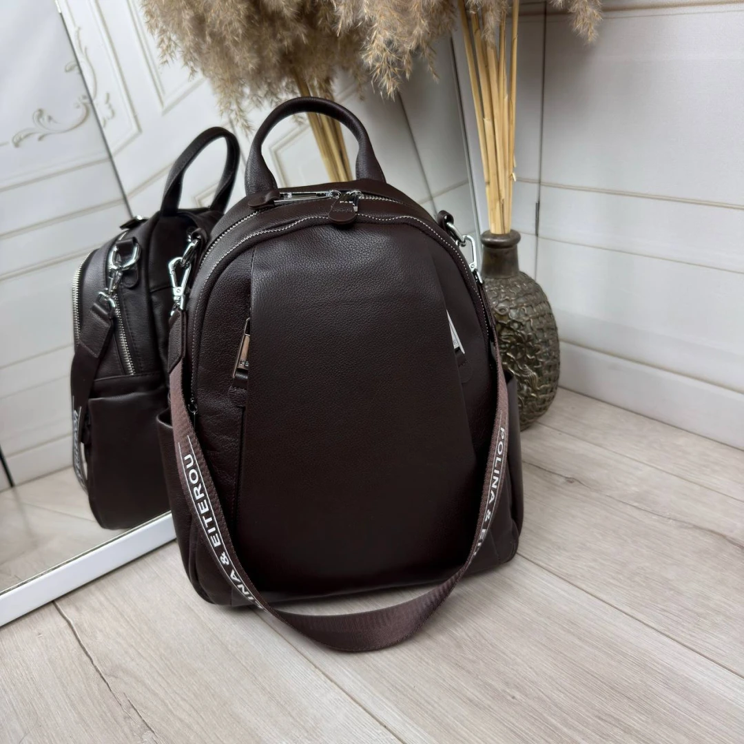 Жіноча сумка-рюкзак Polina & Eiterou з натуральної шкіри (колір Шоколад)