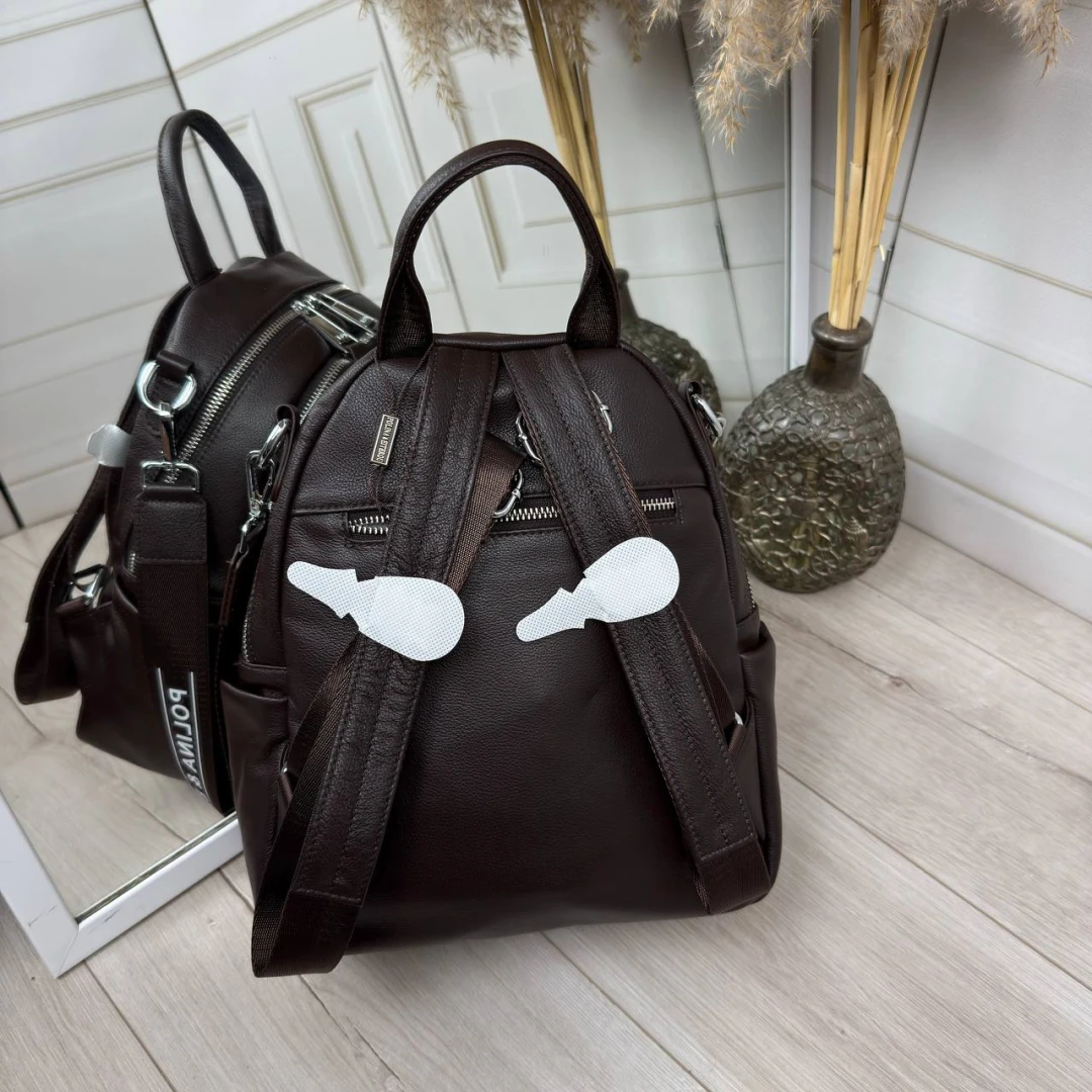 Жіноча сумка-рюкзак Polina & Eiterou з натуральної шкіри (колір Шоколад)