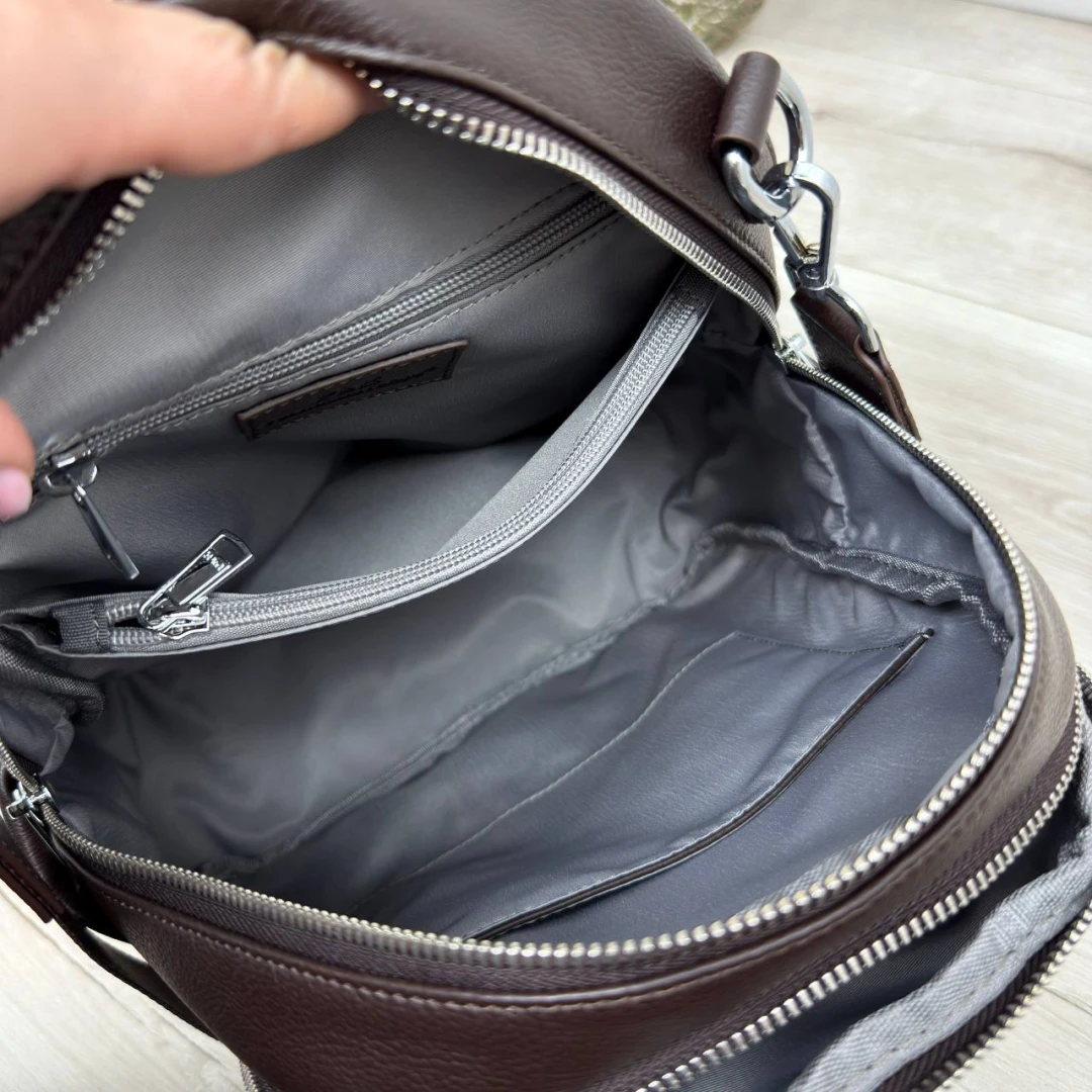 Жіноча сумка-рюкзак Polina & Eiterou з натуральної шкіри (колір Шоколад)