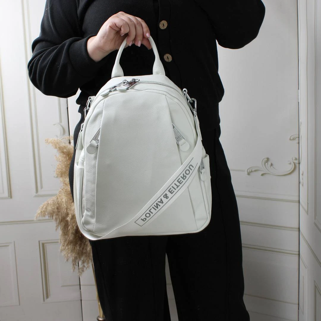 Біла шкіряна сумка-рюкзак Polina & Eiterou жіноча (натуральна шкіра)