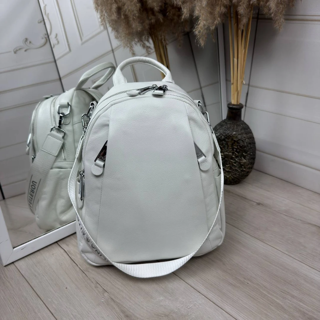 Біла шкіряна сумка-рюкзак Polina & Eiterou жіноча (натуральна шкіра)