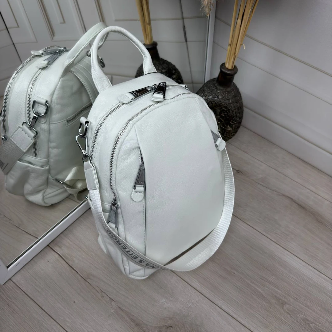 Біла шкіряна сумка-рюкзак Polina & Eiterou жіноча (натуральна шкіра)