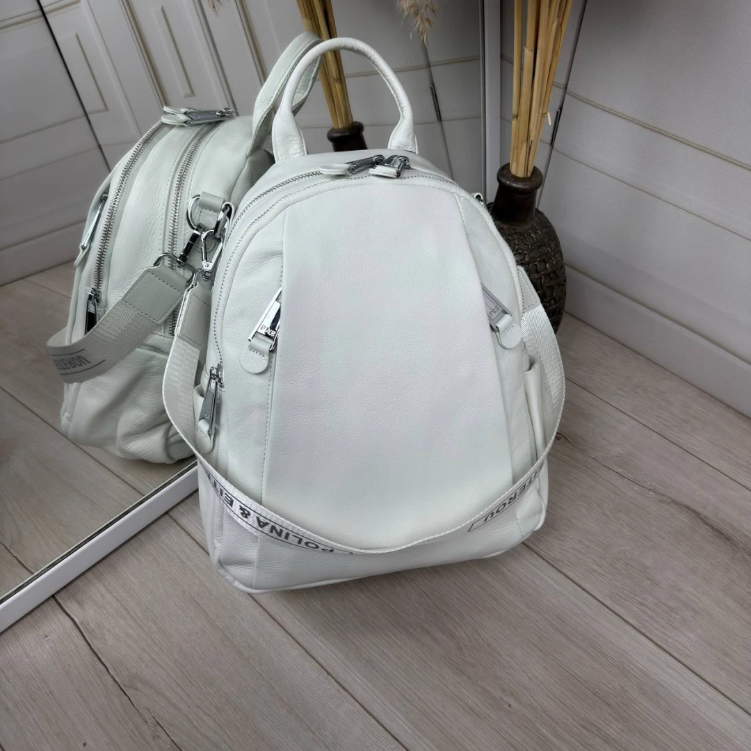 Біла шкіряна сумка-рюкзак Polina & Eiterou жіноча (натуральна шкіра)