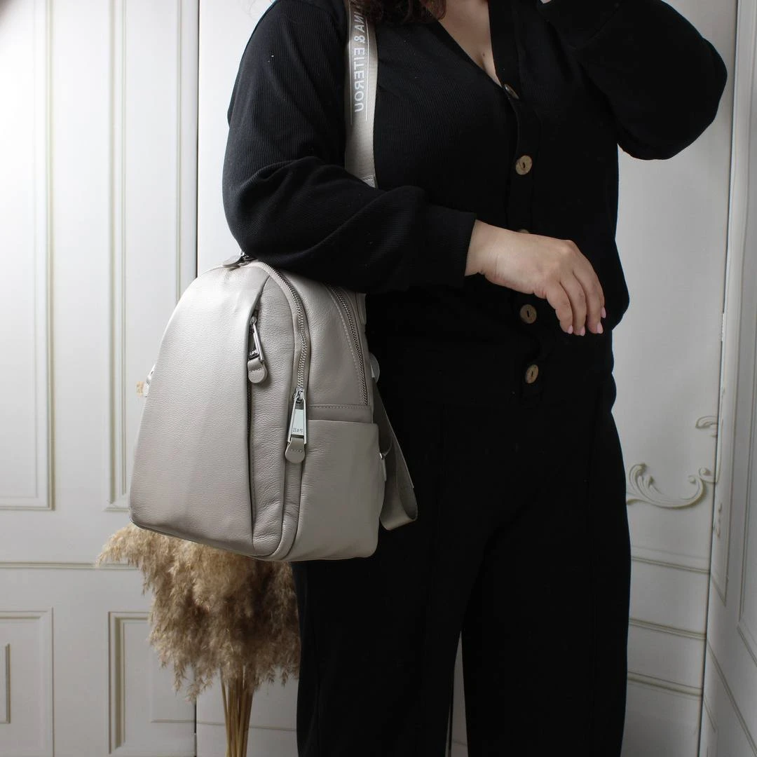 Бежева шкіряна сумка-рюкзак Polina & Eiterou (натуральна шкіра, колір Беж)