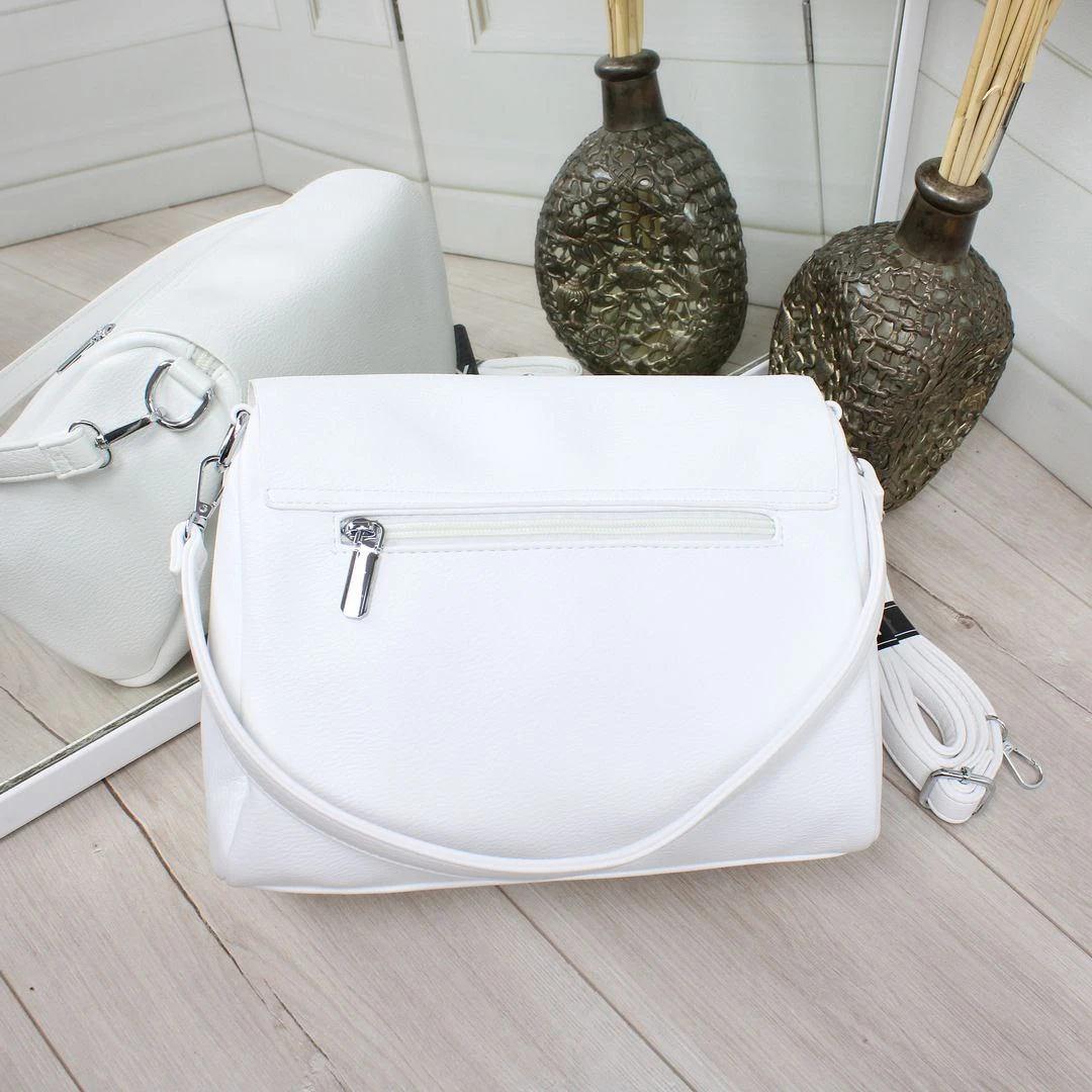 Біла жіноча сумка крос-боді через плече з якісної екошкіри
