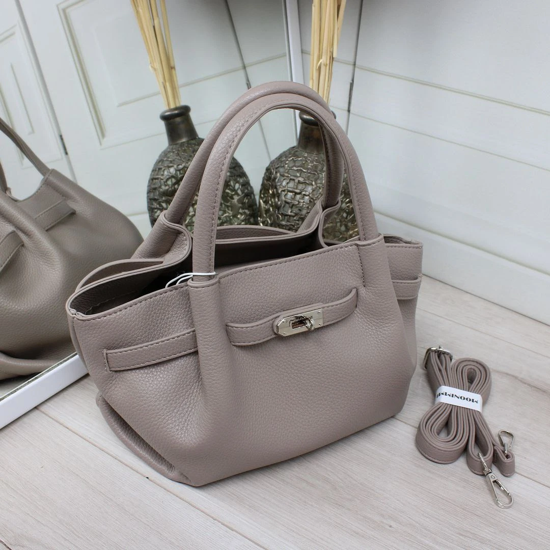 Жіноча сіро-бежева сумка через плече крос-боді з екошкіри