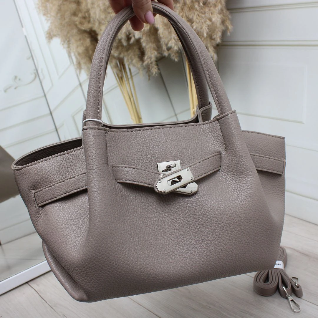 Жіноча сіро-бежева сумка через плече крос-боді з екошкіри