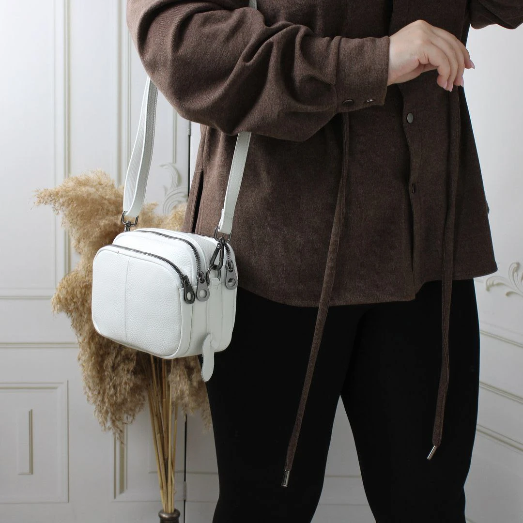 Жіноча біла сумка крос-боді з натуральної шкіри через плече