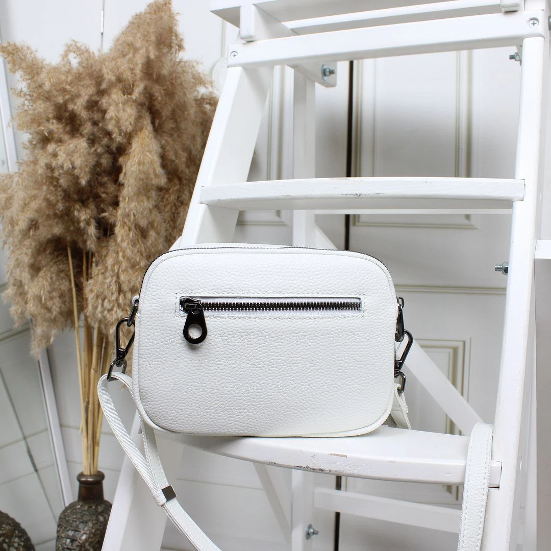 Жіноча біла сумка крос-боді з натуральної шкіри через плече