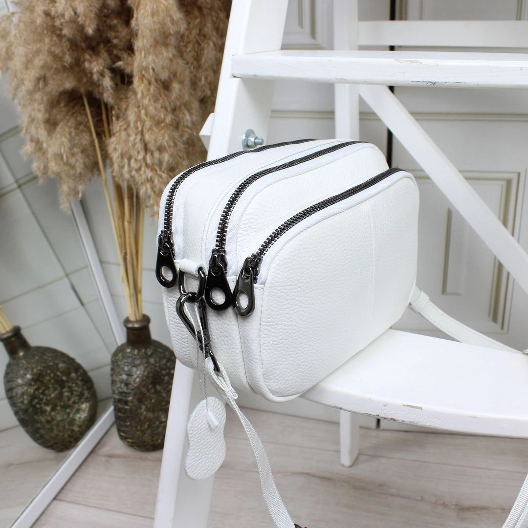 Жіноча біла сумка крос-боді з натуральної шкіри через плече