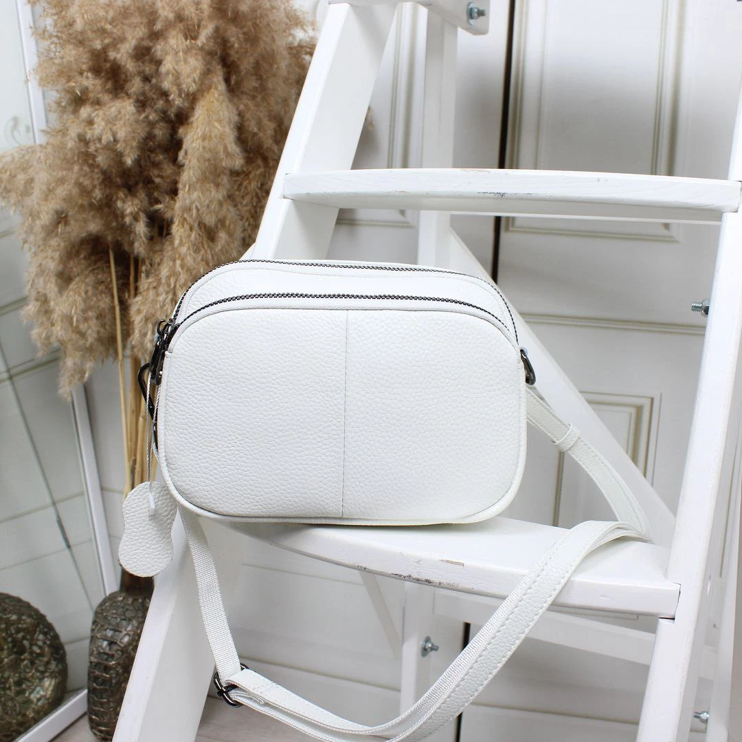Жіноча біла сумка крос-боді з натуральної шкіри через плече
