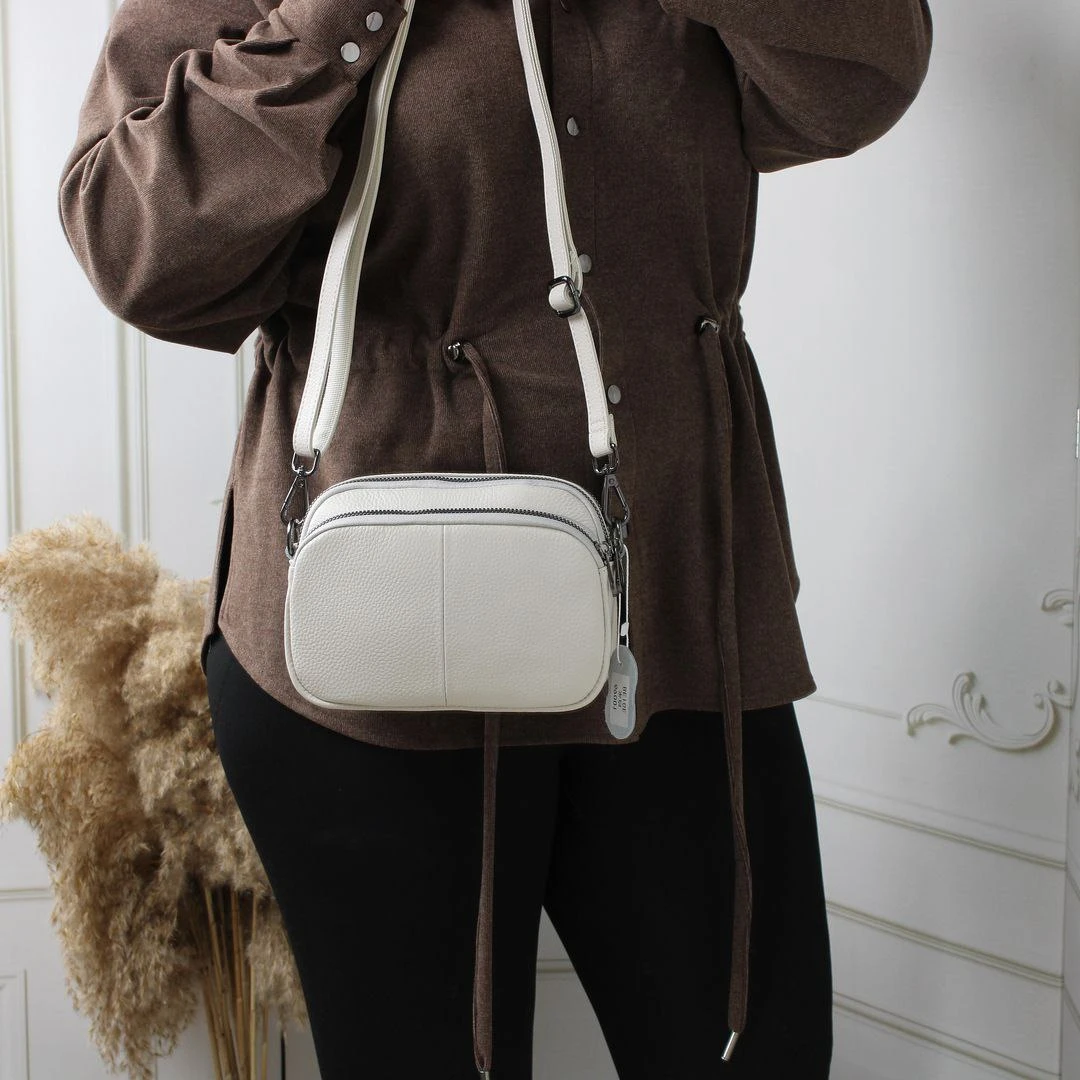 Жіноча молочна сумка крос-боді з натуральної шкіри на два відділення
