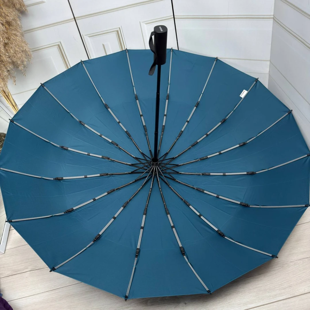 Жіноча темно-бірюзова парасолька-автомат на 16 спиць із системою антивітер