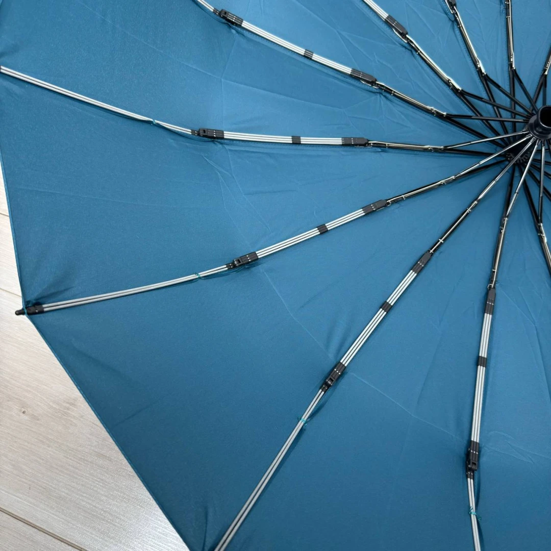 Жіноча темно-бірюзова парасолька-автомат на 16 спиць із системою антивітер
