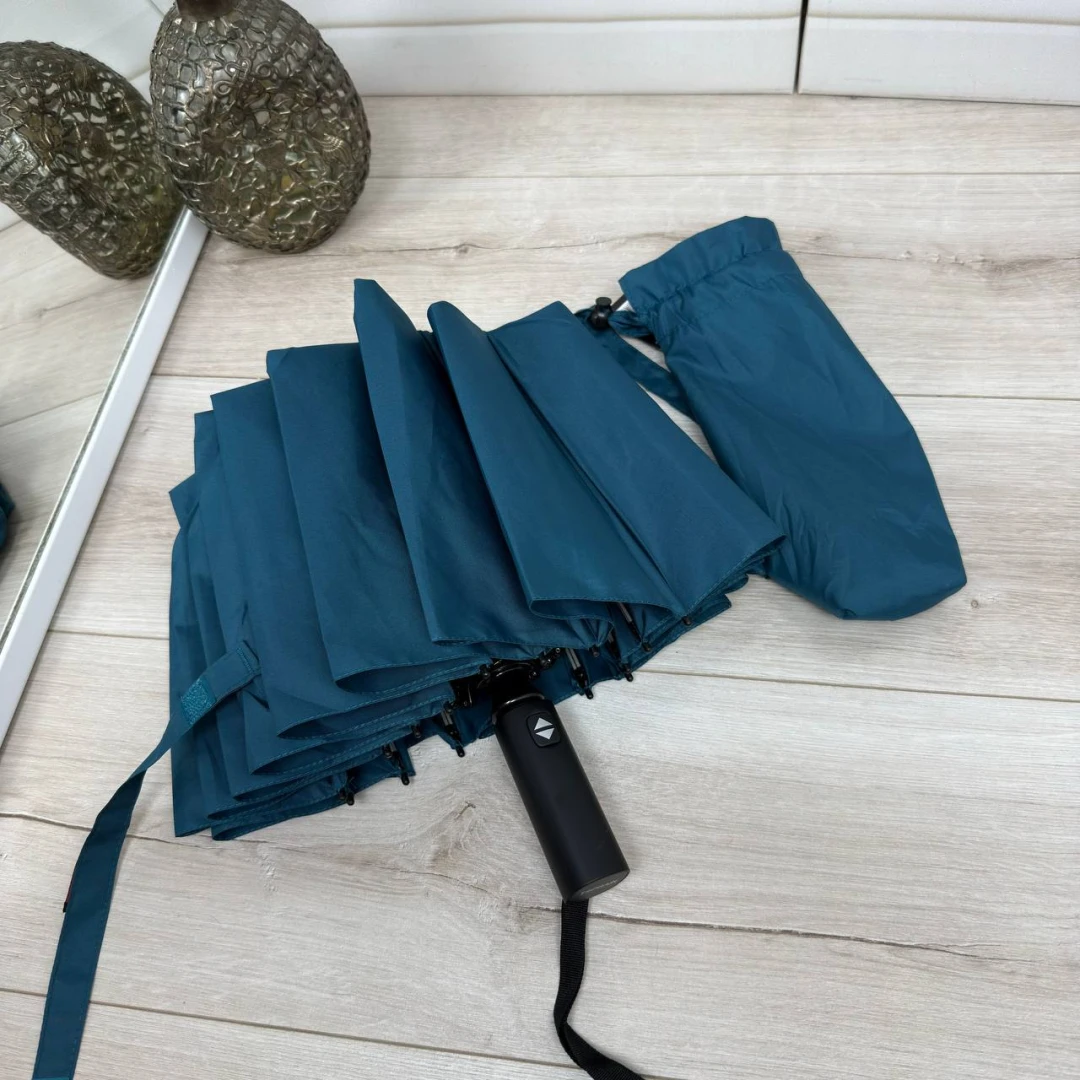 Жіноча темно-бірюзова парасолька-автомат на 16 спиць із системою антивітер