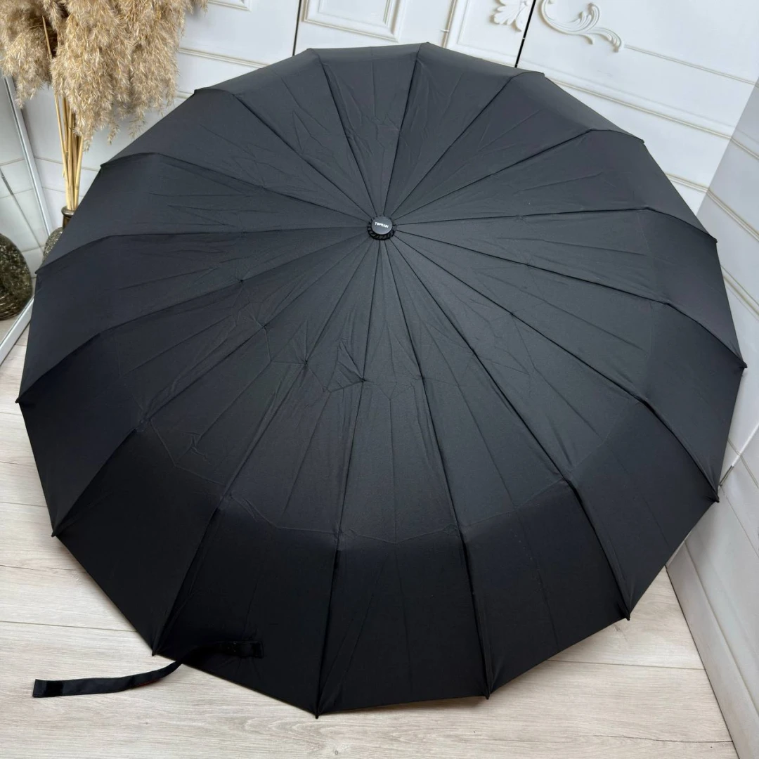 Чоловіча чорна парасолька-автомат на 16 посилених спиць антивітер