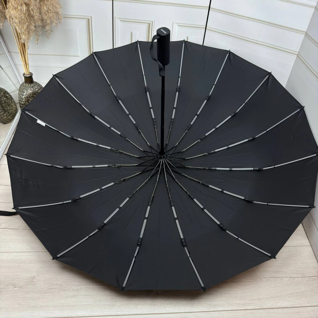 Чоловіча чорна парасолька-автомат на 16 посилених спиць антивітер