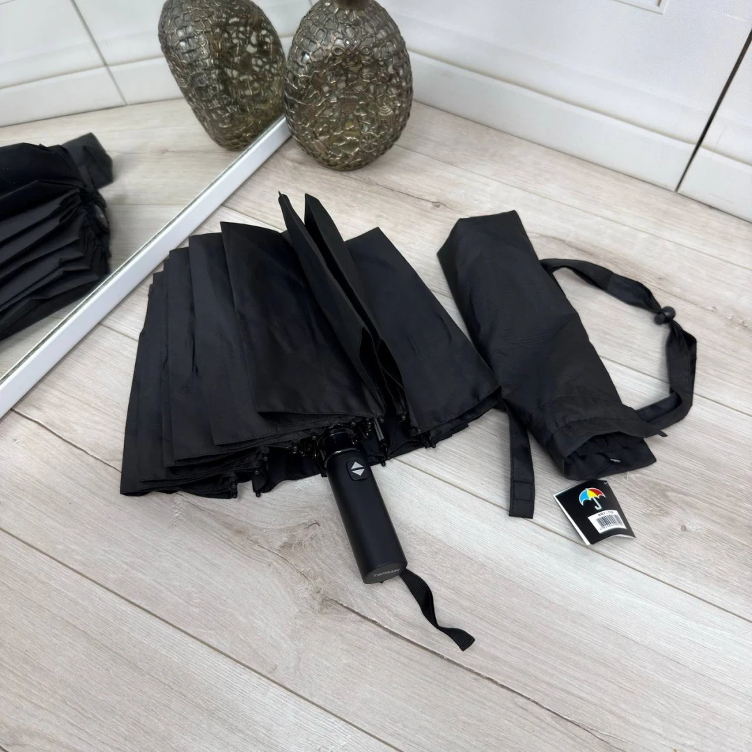 Чоловіча чорна парасолька-автомат на 16 посилених спиць антивітер