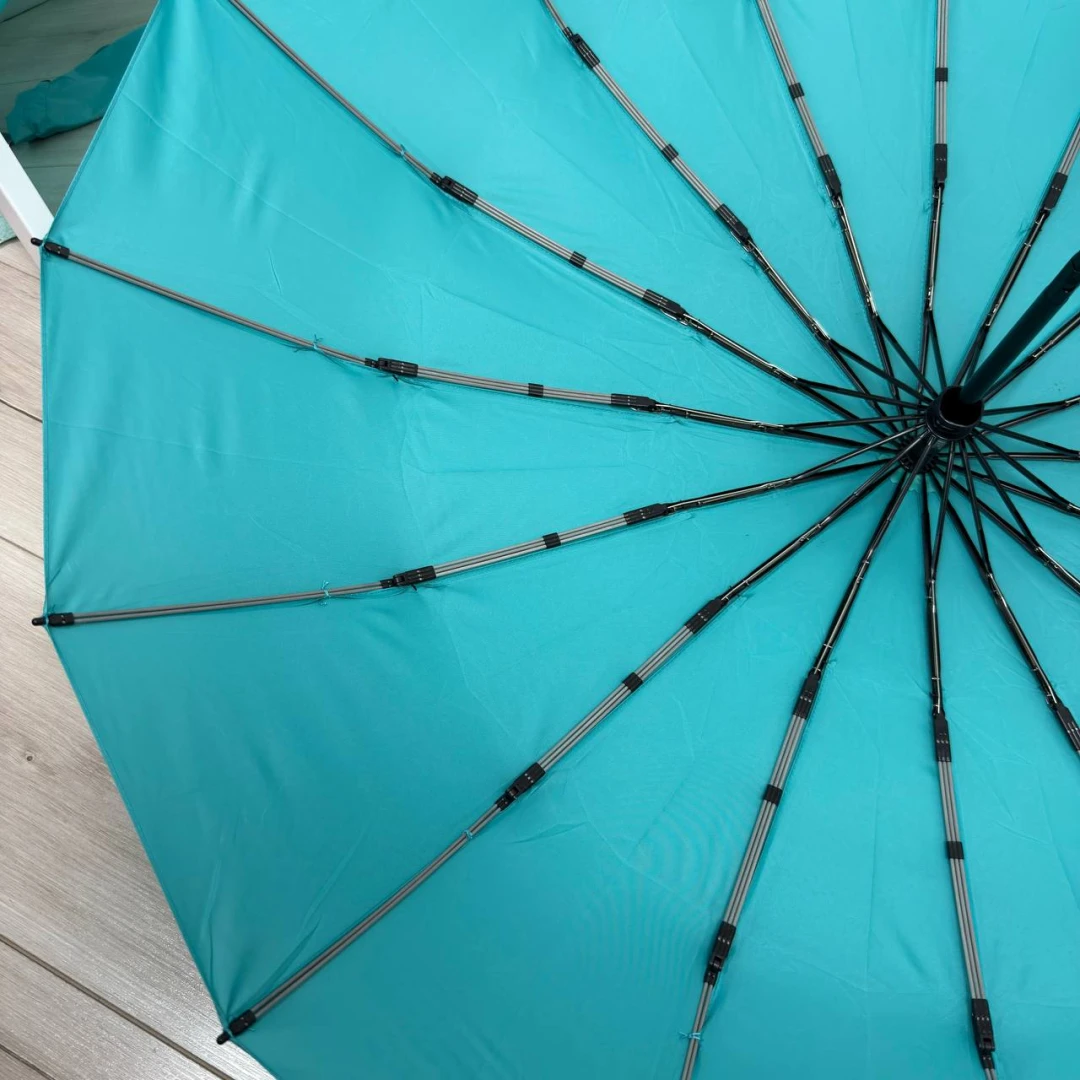 Жіноча світло-бірюзова парасолька автомат на 16 спиць