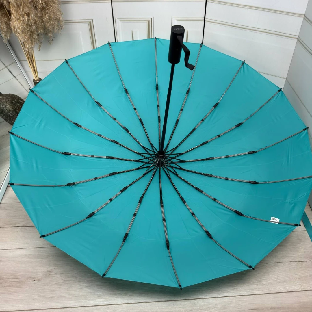 Жіноча світло-бірюзова парасолька автомат на 16 спиць