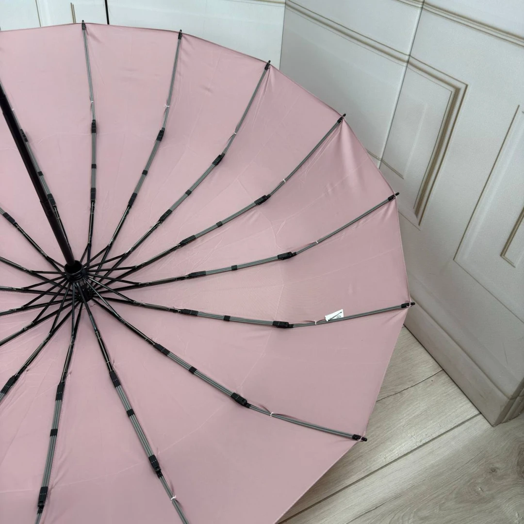 Жіноча пудрово-бежева парасолька-автомат на 16 спиць