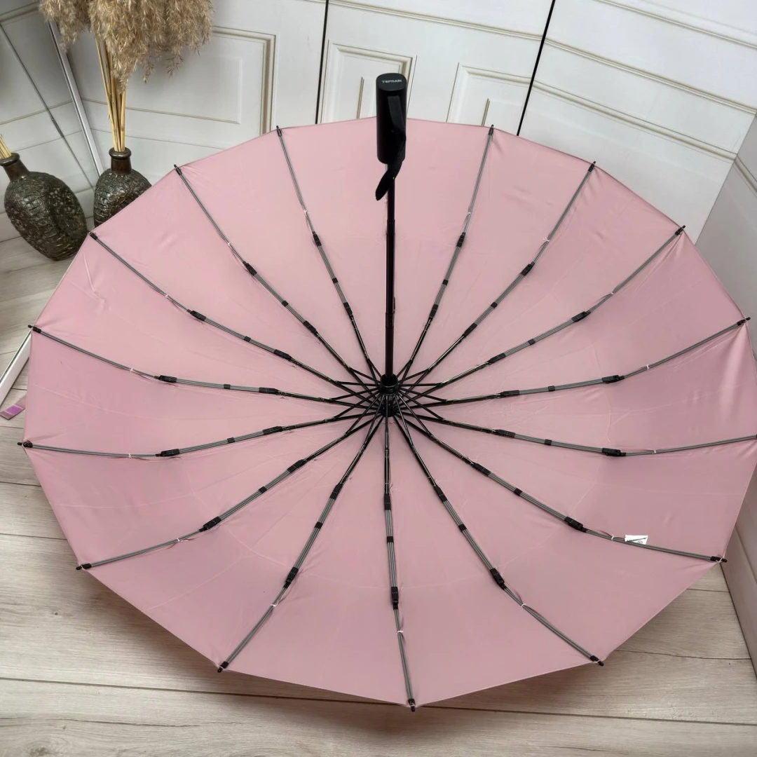 Жіноча пудрово-бежева парасолька-автомат на 16 спиць