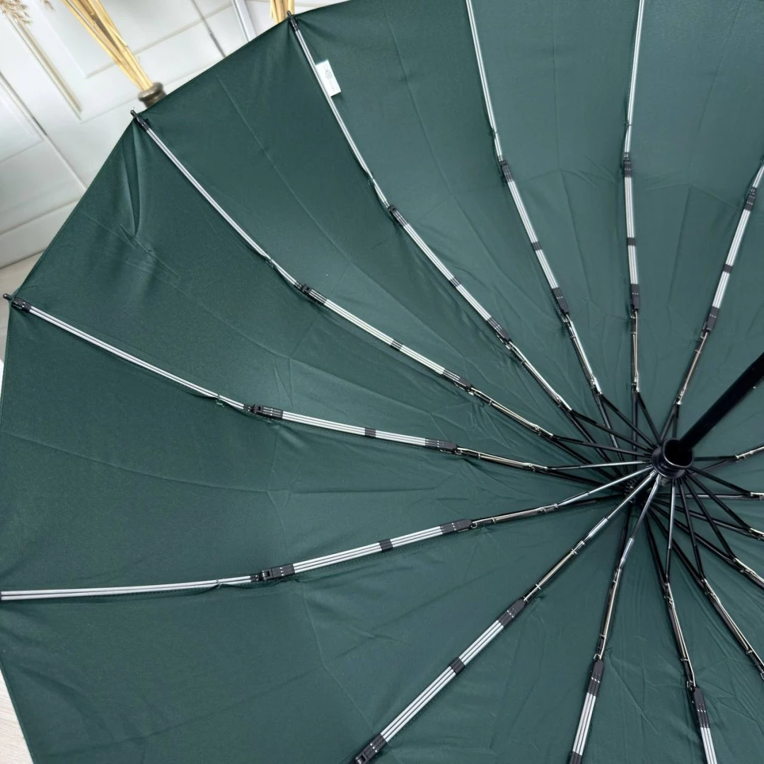 Жіноча зелена парасолька автомат посилена 16 спиць