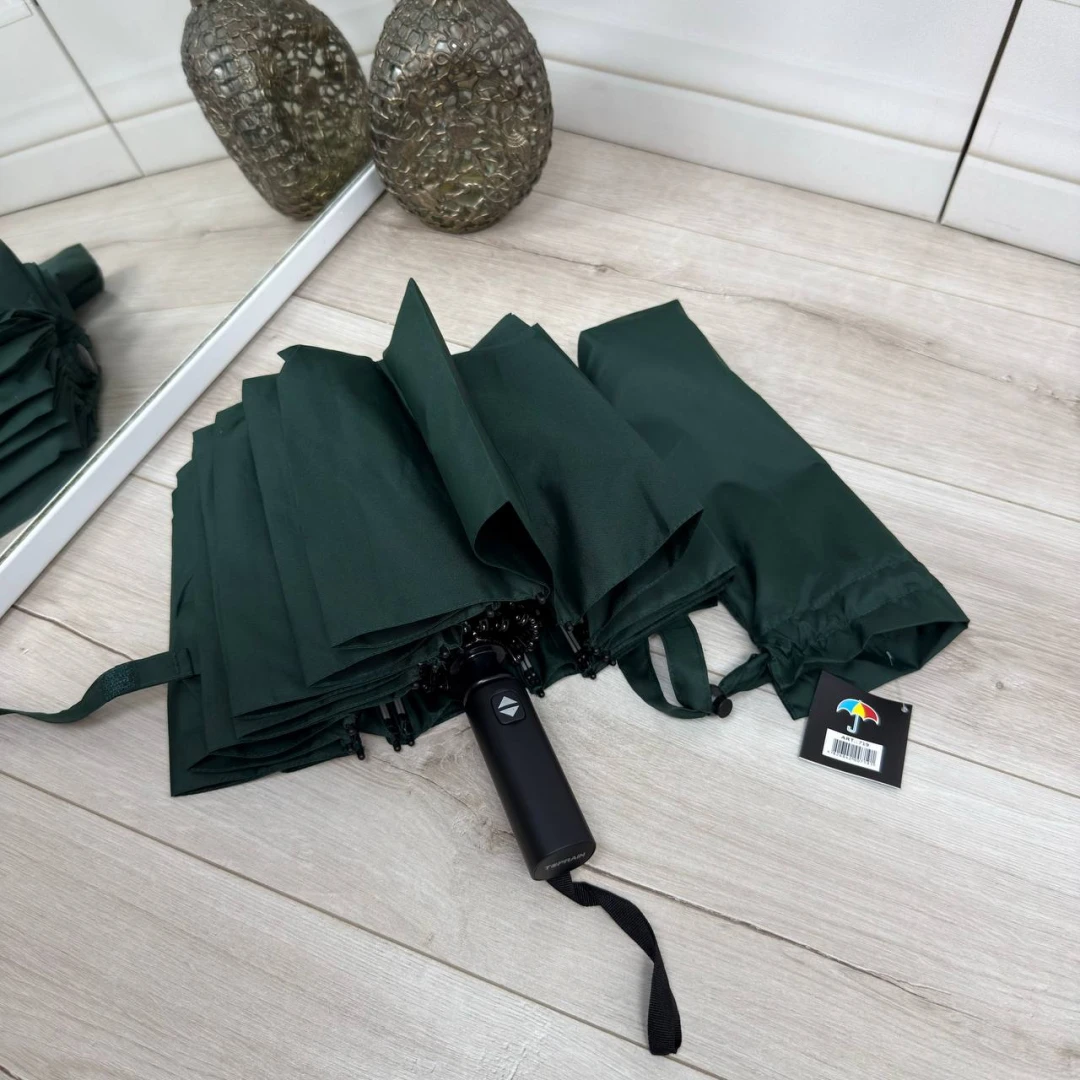 Жіноча зелена парасолька автомат посилена 16 спиць