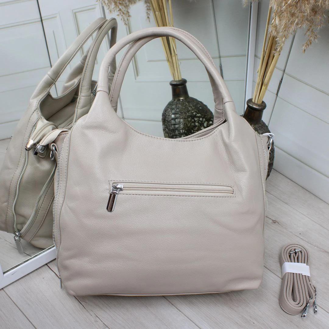 Бежева жіноча сумка тоут під формат А4 із регульованою формою