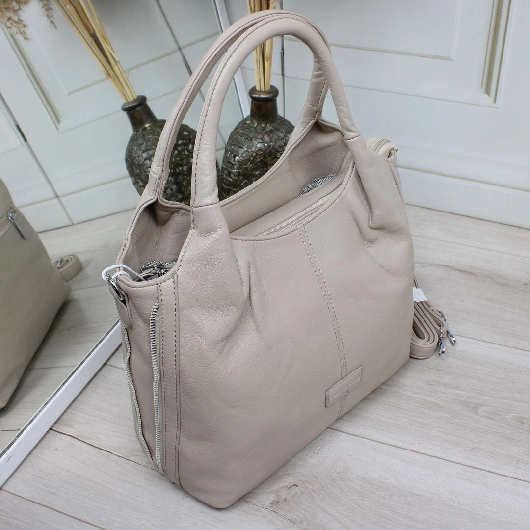 Бежева жіноча сумка тоут під формат А4 із регульованою формою