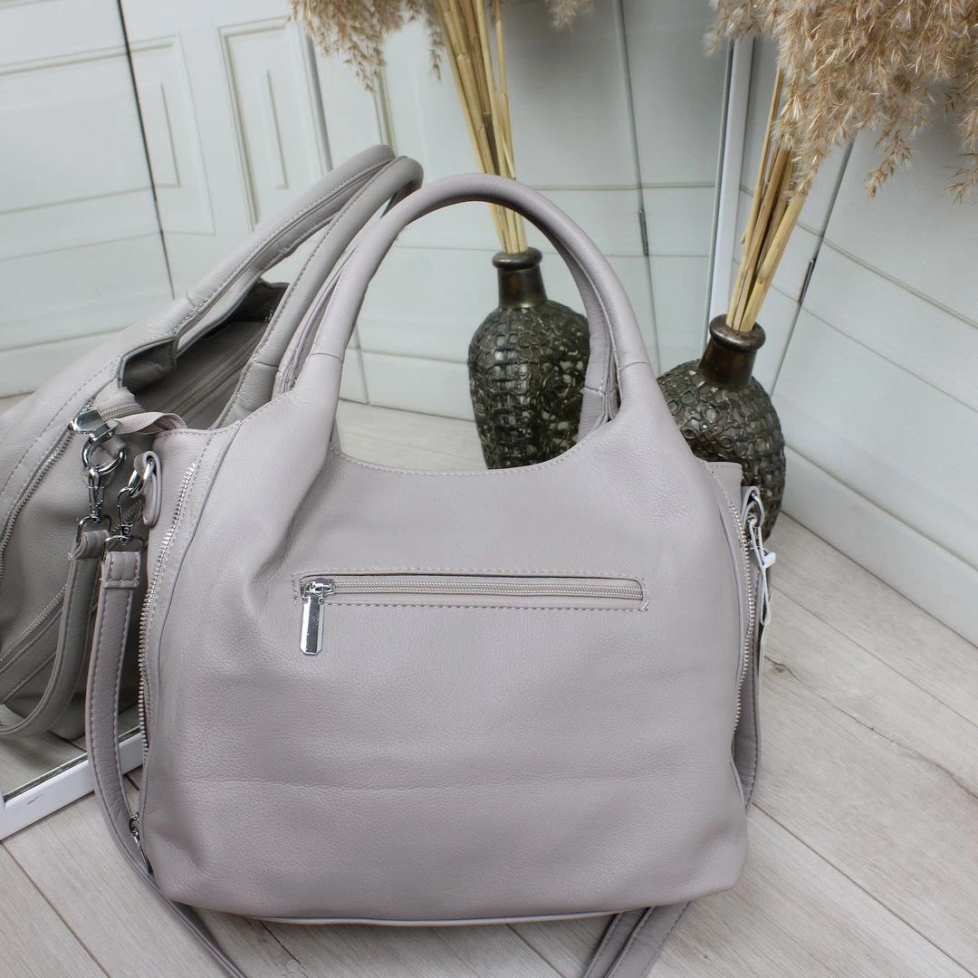 Темно сіро-лілова жіноча сумка А4 з екошкіри — трансформер