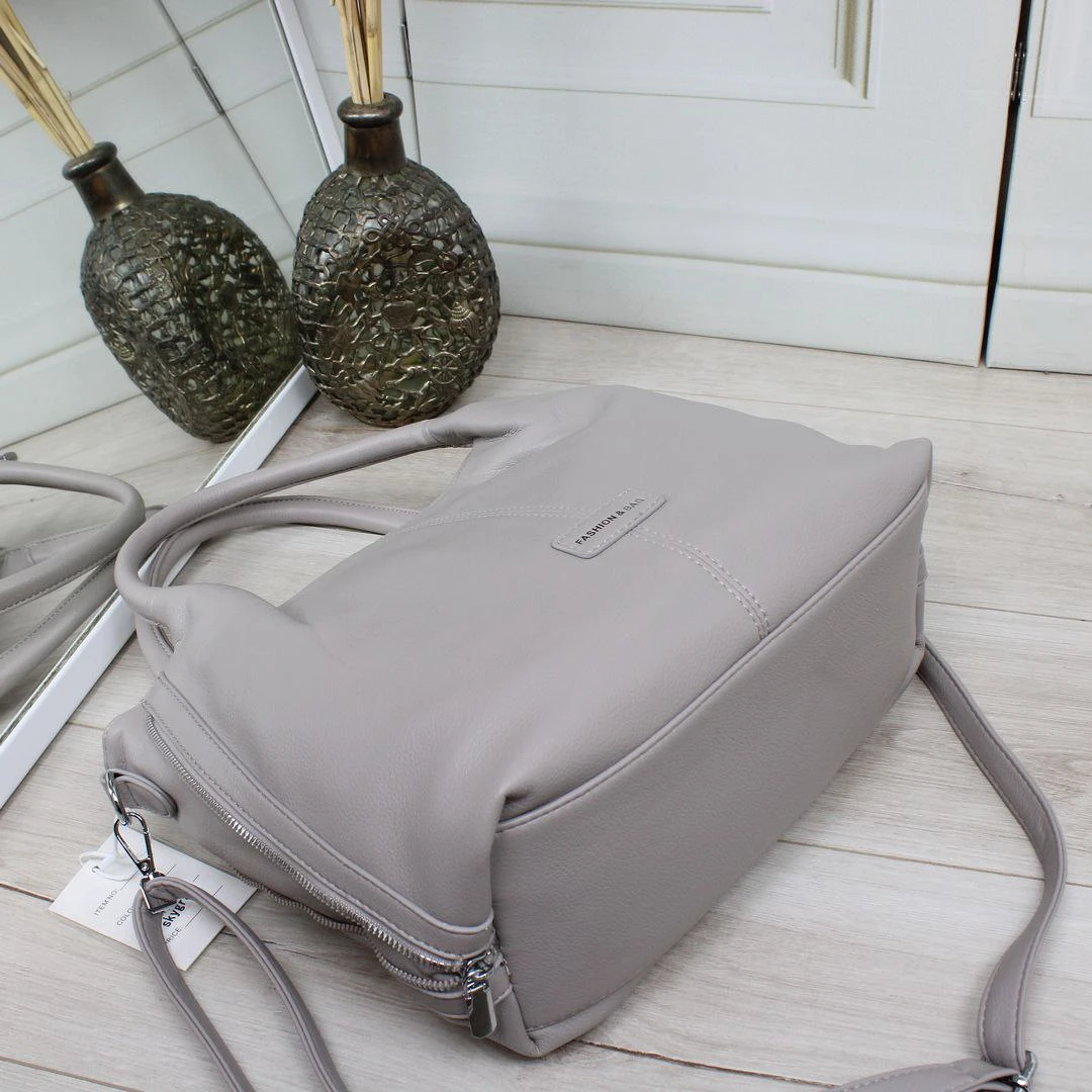 Темно сіро-лілова жіноча сумка А4 з екошкіри — трансформер