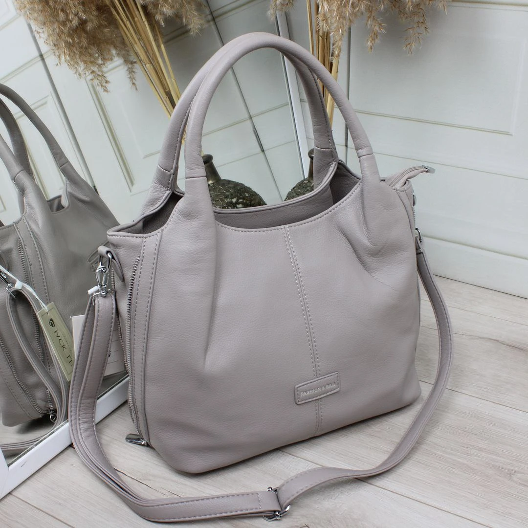 Темно сіро-лілова жіноча сумка А4 з екошкіри — трансформер