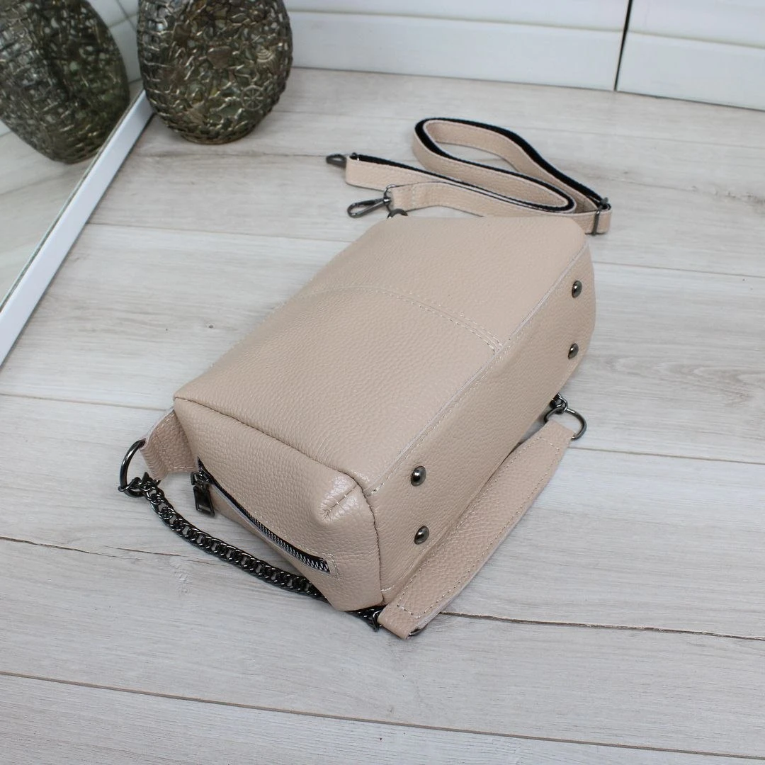 Бежева жіноча сумка крос-боді з натуральної шкіри через плече