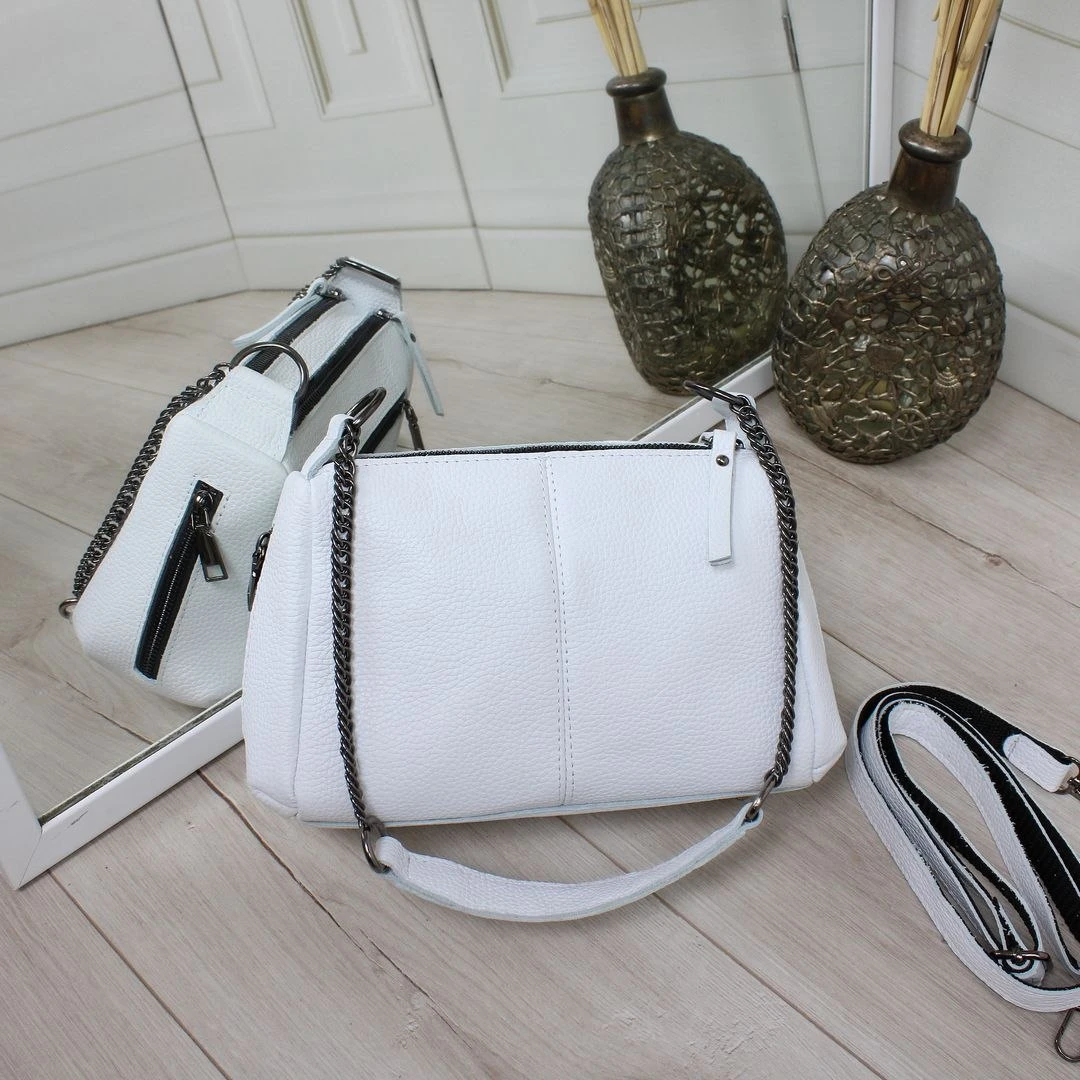 Біла жіноча сумка крос-боді з натуральної шкіри виробництво Україна