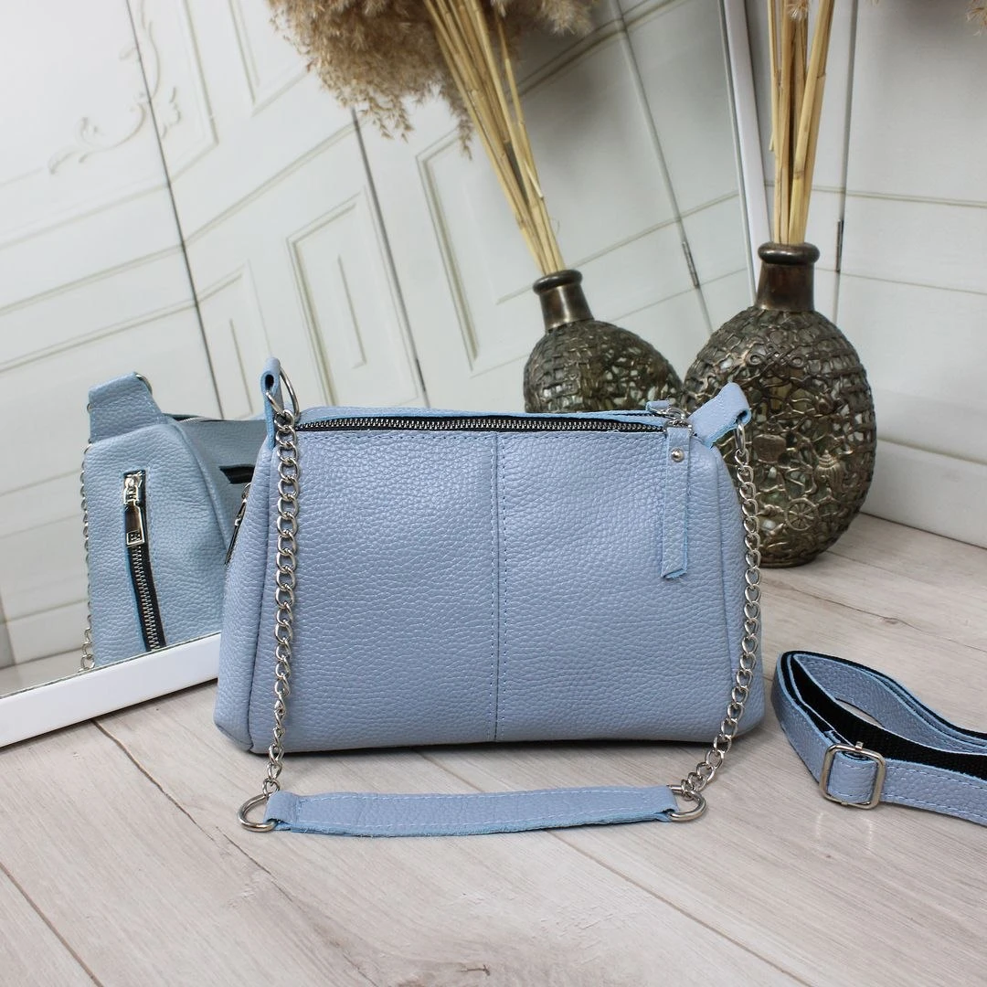 Блакитна жіноча сумка через плече з натуральної шкіри крос-боді