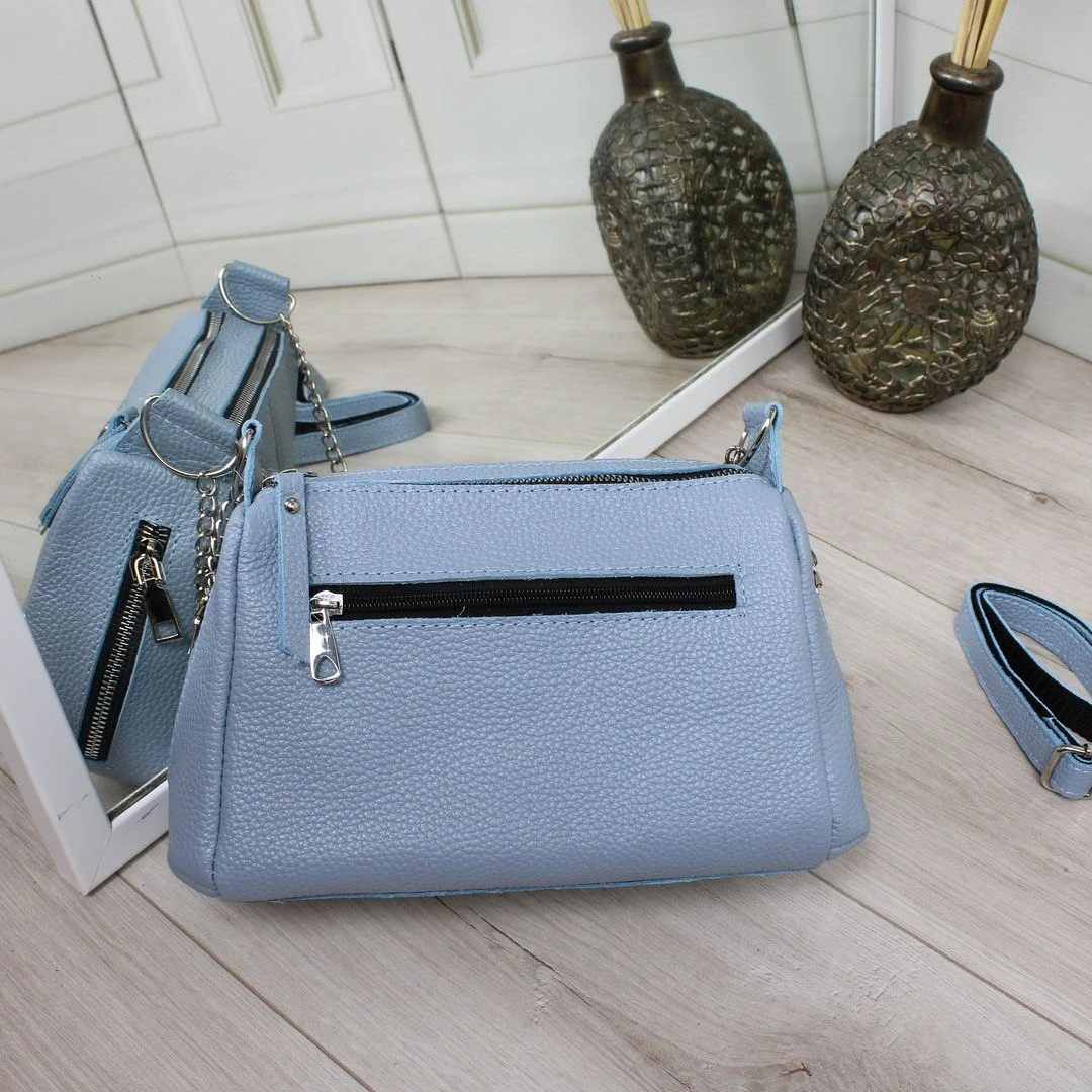 Блакитна жіноча сумка через плече з натуральної шкіри крос-боді
