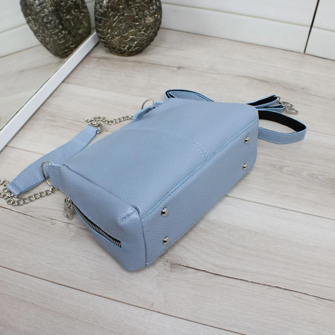 Блакитна жіноча сумка через плече з натуральної шкіри крос-боді