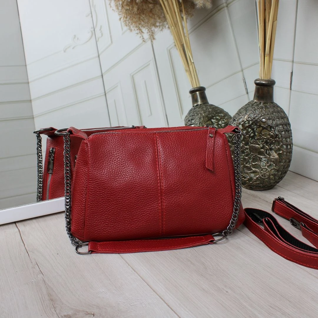 Червона жіноча сумка крос-боді з натуральної шкіри через плече