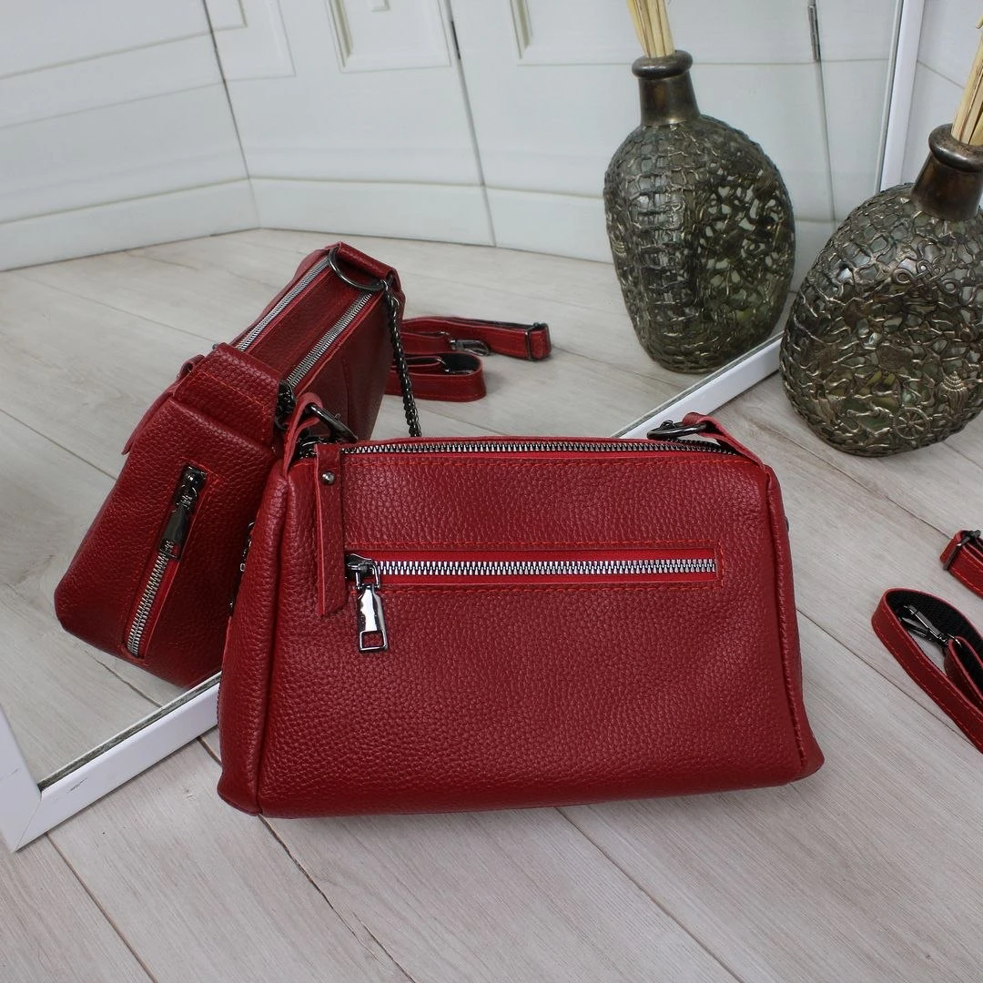 Червона жіноча сумка крос-боді з натуральної шкіри через плече