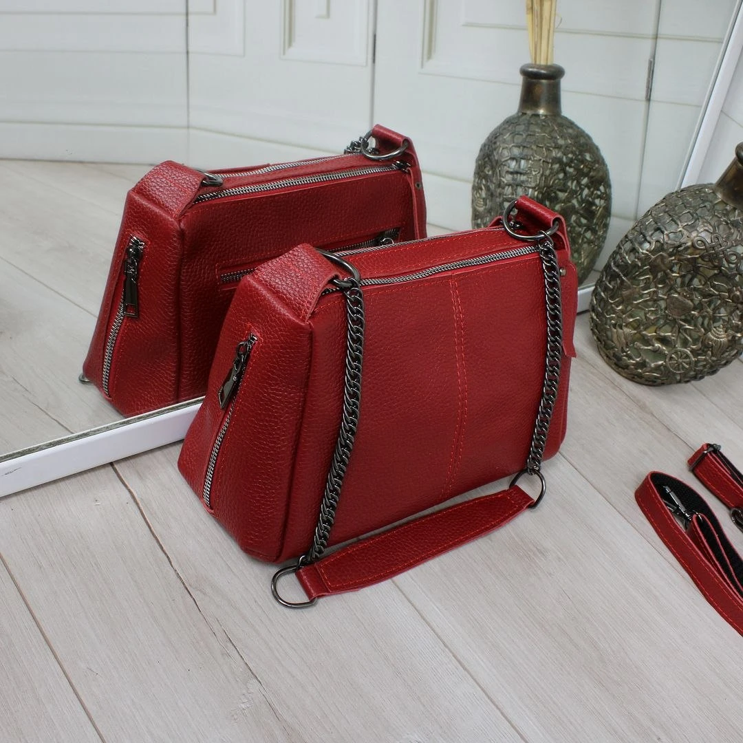 Червона жіноча сумка крос-боді з натуральної шкіри через плече