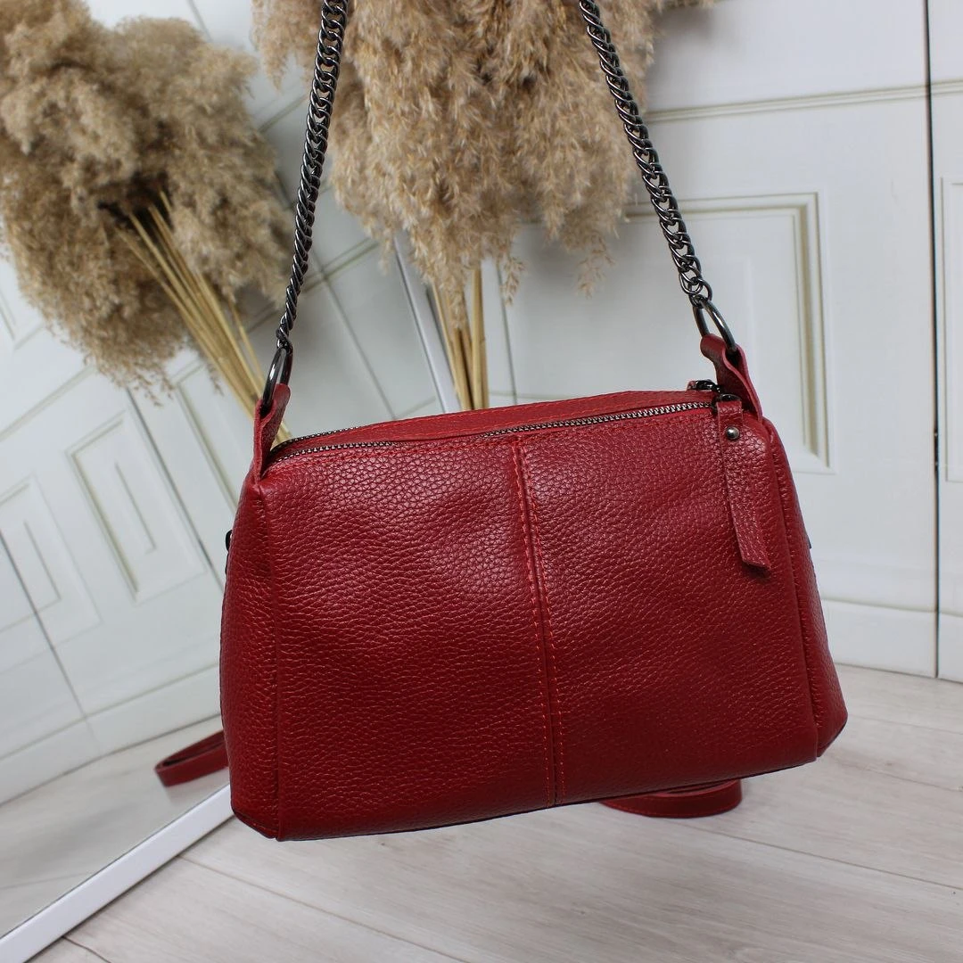 Червона жіноча сумка крос-боді з натуральної шкіри через плече