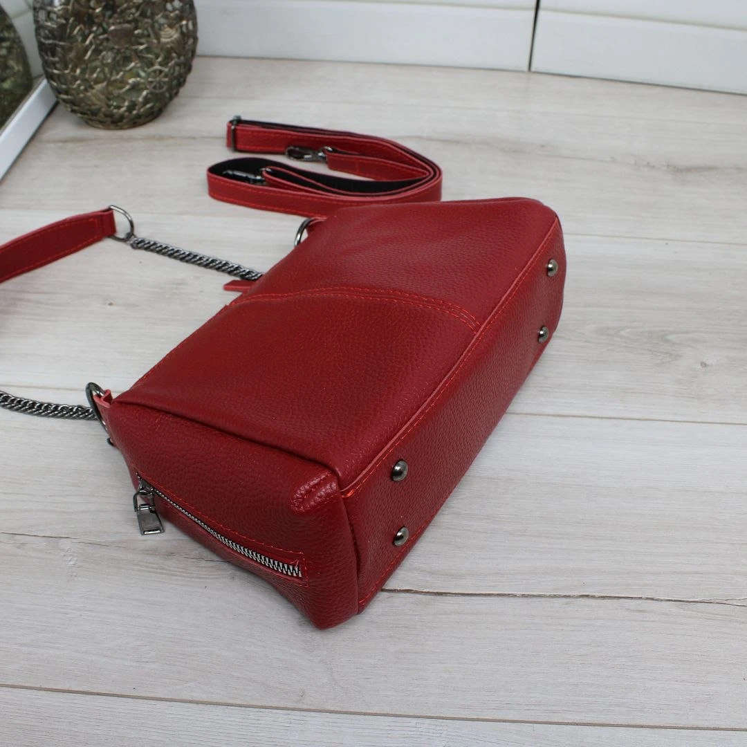 Червона жіноча сумка крос-боді з натуральної шкіри через плече