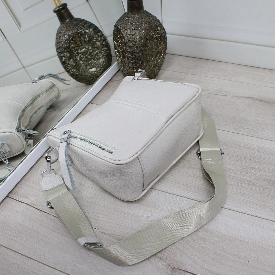 Жіноча молочна сумка через плече крос-боді з натуральної шкіри